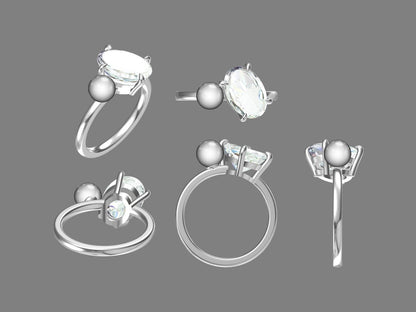 Oval Cut Moissanite Engagement Ring, 3Ct Crushed ice Oval 11*7mm engagement ring, Pearl & Diamond ring, Ariana Grande's Ring.