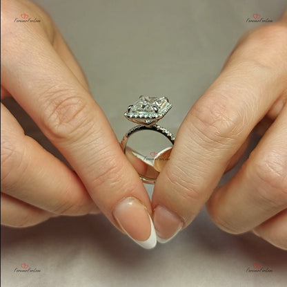 6.5 Ct Radiant Diamond, Moissanite Halo Engagement Ring