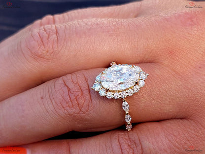 3 Ct Oval Diamond, Moissanite Halo Engagement Ring