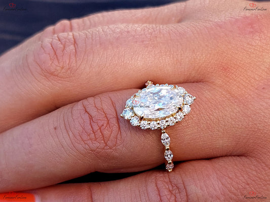 3 Ct Oval Diamond, Moissanite Halo Engagement Ring