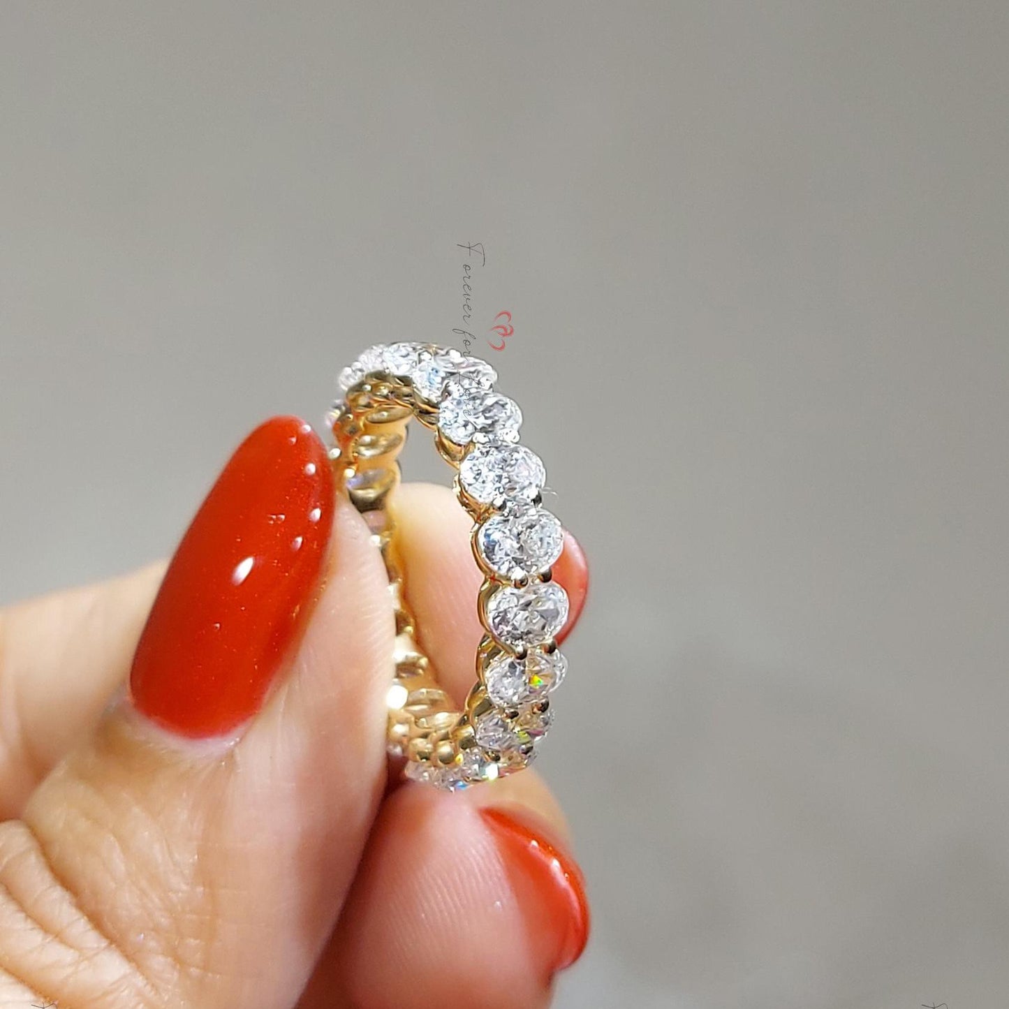 0.18 Ct Oval Lab Diamond Full Eternity Band - 4x3mm Oval cut Moissanite Brilliant Cut engagement ring in 935 Argentium Silver — custom handcrafted by Forever For Love