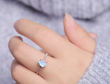 Pear Moissanite, Moonstone Engagement Ring