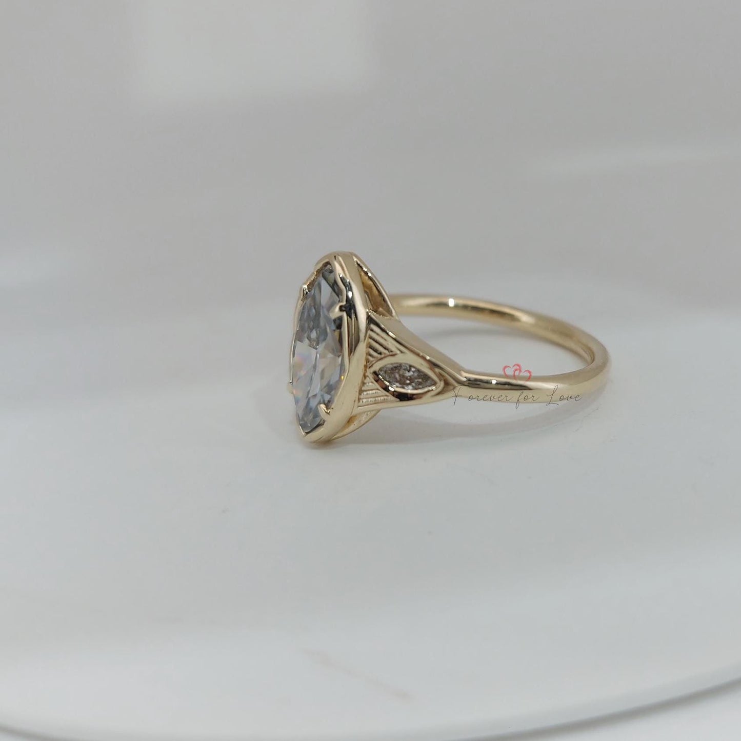 Marquise Diamond, Moissanite Engagement Ring Marquise cut 1Ct Moissanite Brilliant Cut engagement ring in 935 Argentium Silver — custom handcrafted by Forever For Love