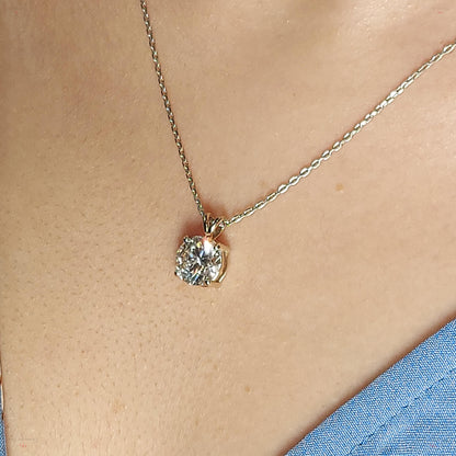 Round diamond Necklace, 14k White Gold, Dainty Minimalist Round Pendant, Real Diamond Womens Necklace, Special Gift For Her.