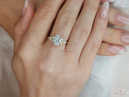 Oval Moissanite engagement ring unique Cluster Yellow gold engagement ring women Marquise diamond wedding Bridal art deco Anniversary Ring.