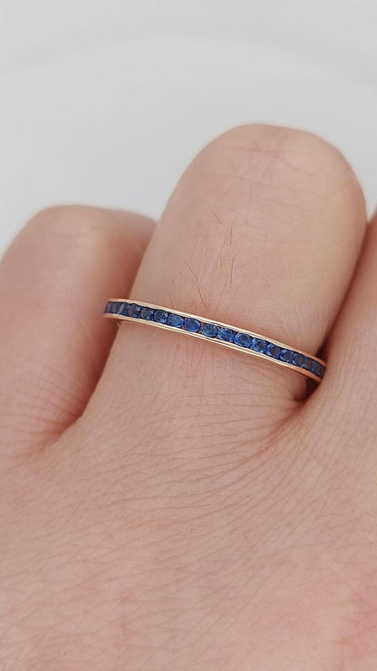Round Blue Sapphire Full Eternity Band