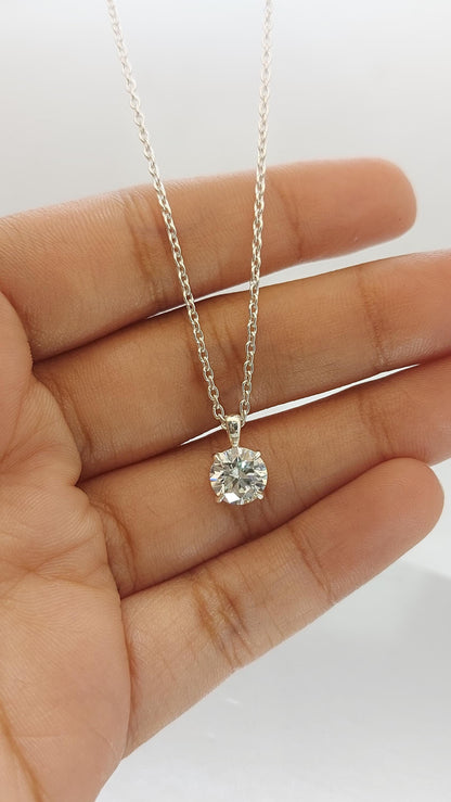 IGI Certified 2 Carat E/VVS2 Round Brilliant Ideal Cut Diamond Solitaire Pendant with 18 inch Chain. 14k White Gold, Lab Grown Diamond