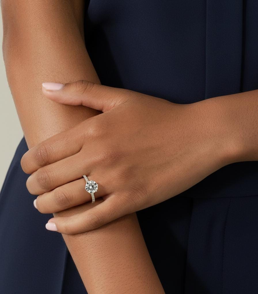 1.21 Ct IGI Certified Round Lab Diamond Engagement Ring Round cut 1Ct Moissanite Brilliant Cut engagement ring in 935 Argentium Silver — custom handcrafted by Forever For Love
