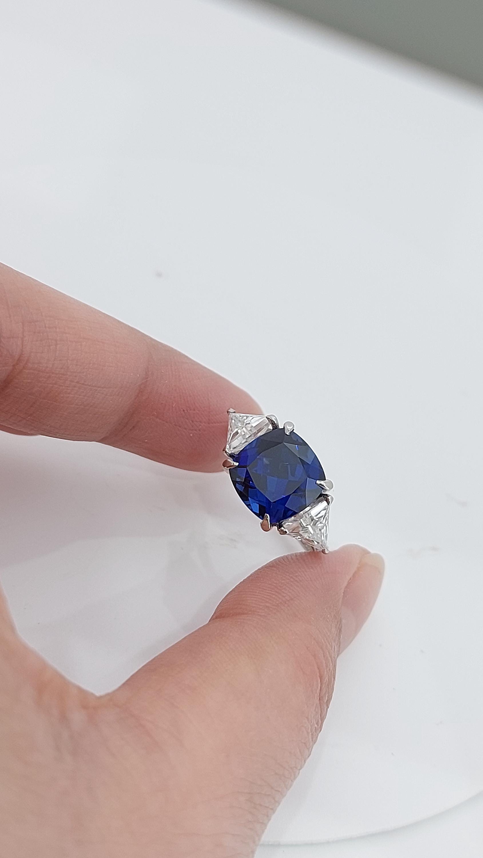 Blue Diamond, Sapphire Three Stone Engagement Ring