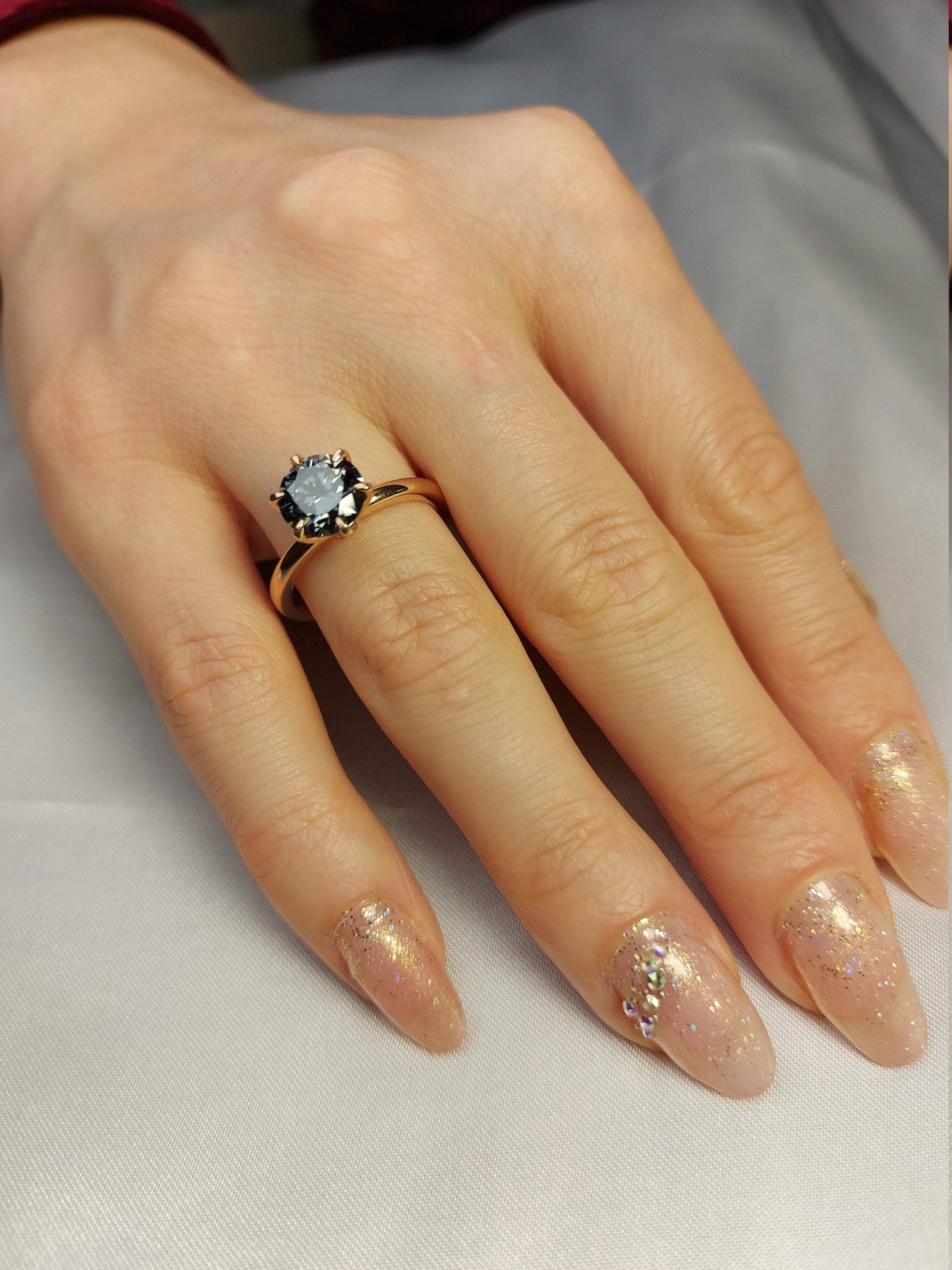 2 Ct Grey Moissanite Tiffany-Style Solitaire Ring Round cut 1Ct Moissanite Brilliant Cut engagement ring in 935 Argentium Silver — custom handcrafted by Forever For Love