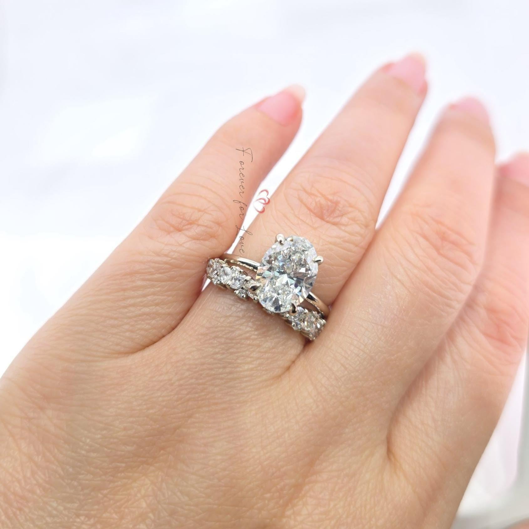 3 Carat Oval Cut Lab Grown Diamond Engagement Ring Bridal Set, E, VVS2 Diamond Ring for Women Anniversary Gift Diamond Ring, sold as set.