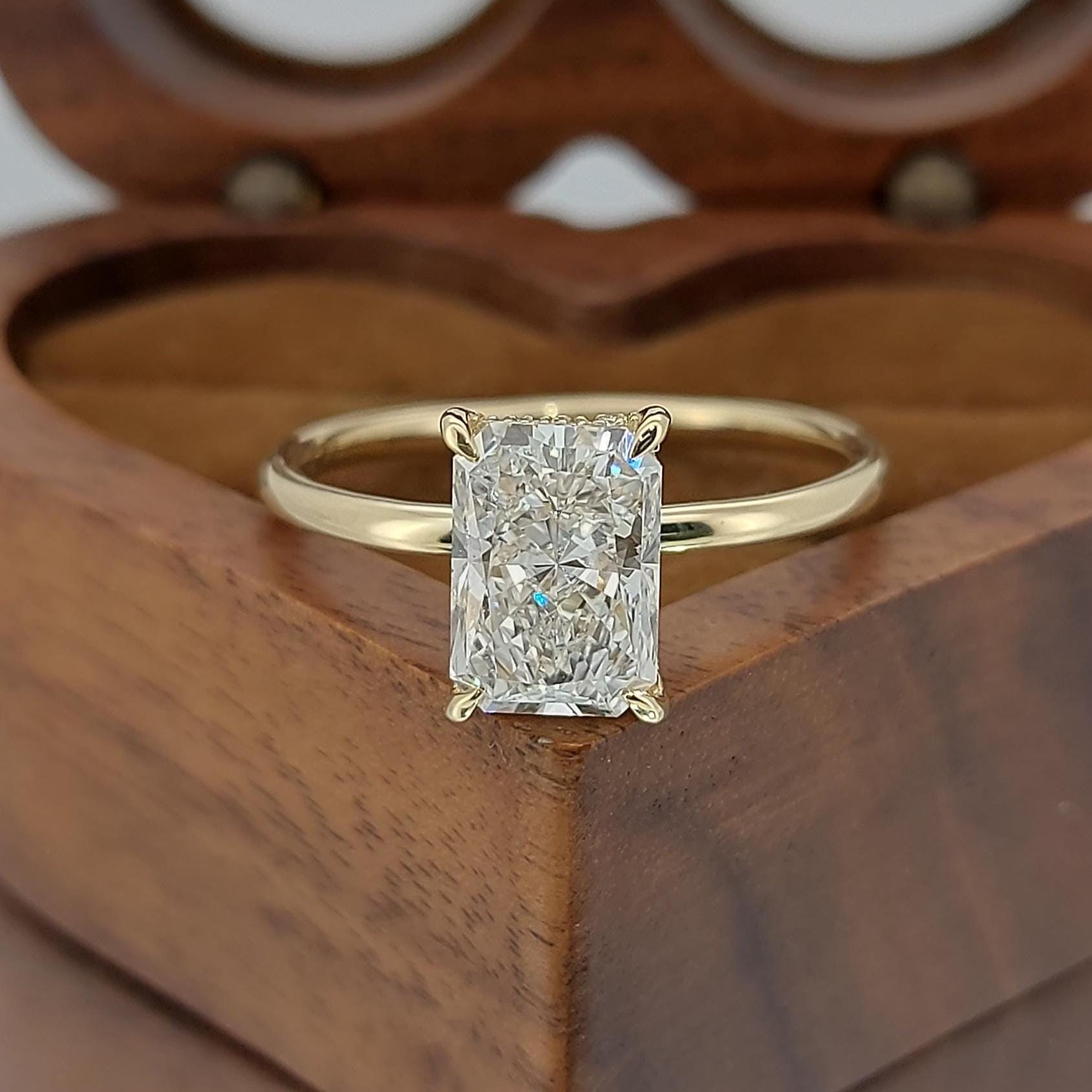 2.5 Ct IGI Certified Radiant Lab Diamond Hidden Halo Engagement Ring