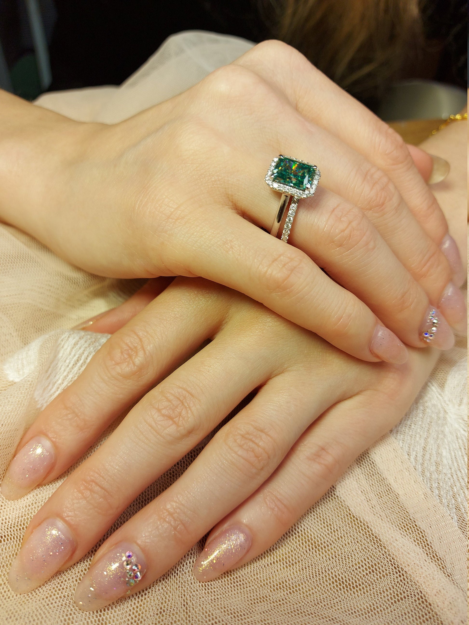 3 Ct Radiant Green Moissanite Eternity Band