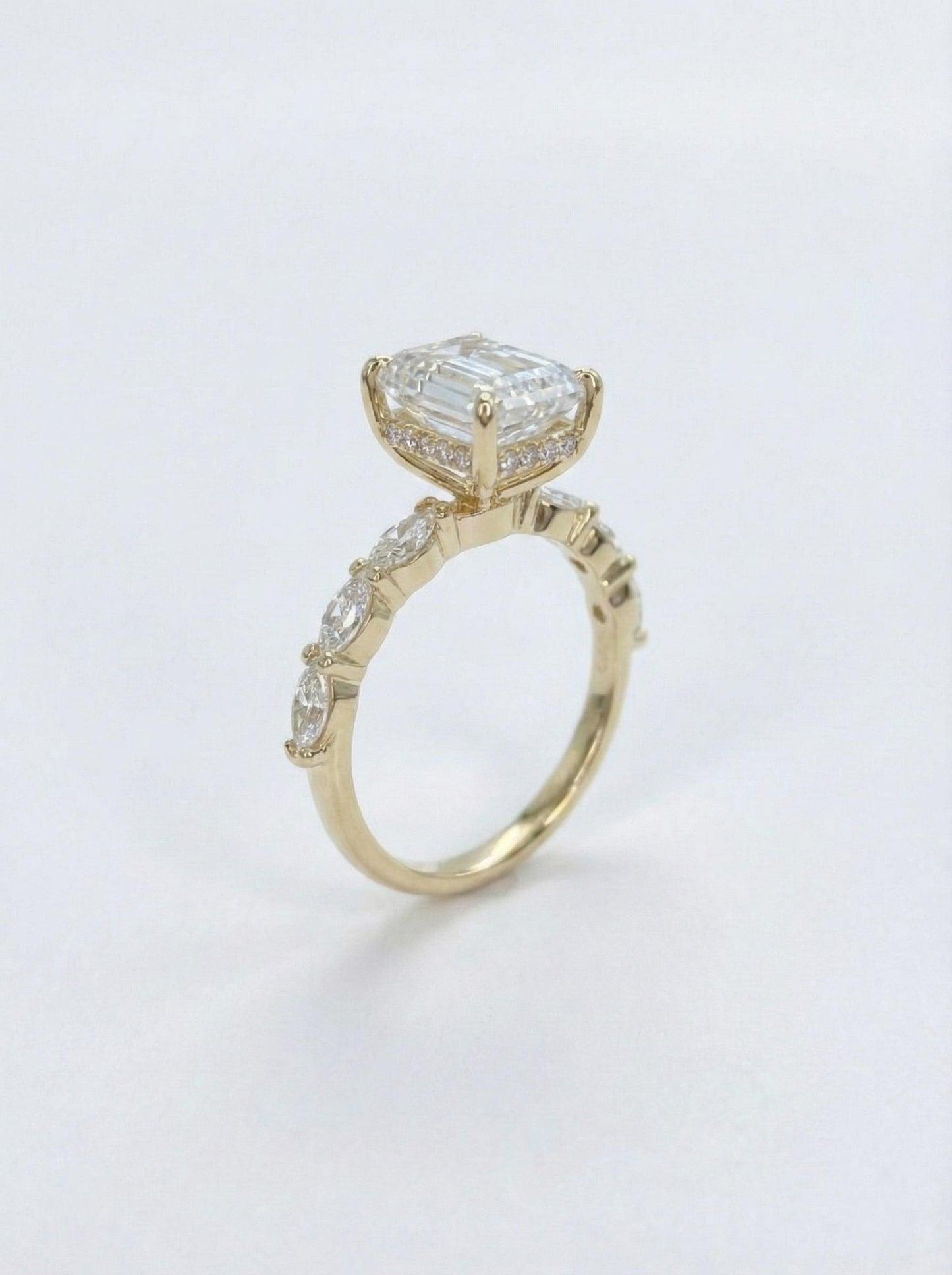 5.5 Ct IGI Certified Emerald Lab Diamond Engagement Ring Emerald cut 1Ct Moissanite Brilliant Cut engagement ring in 935 Argentium Silver — custom handcrafted by Forever For Love