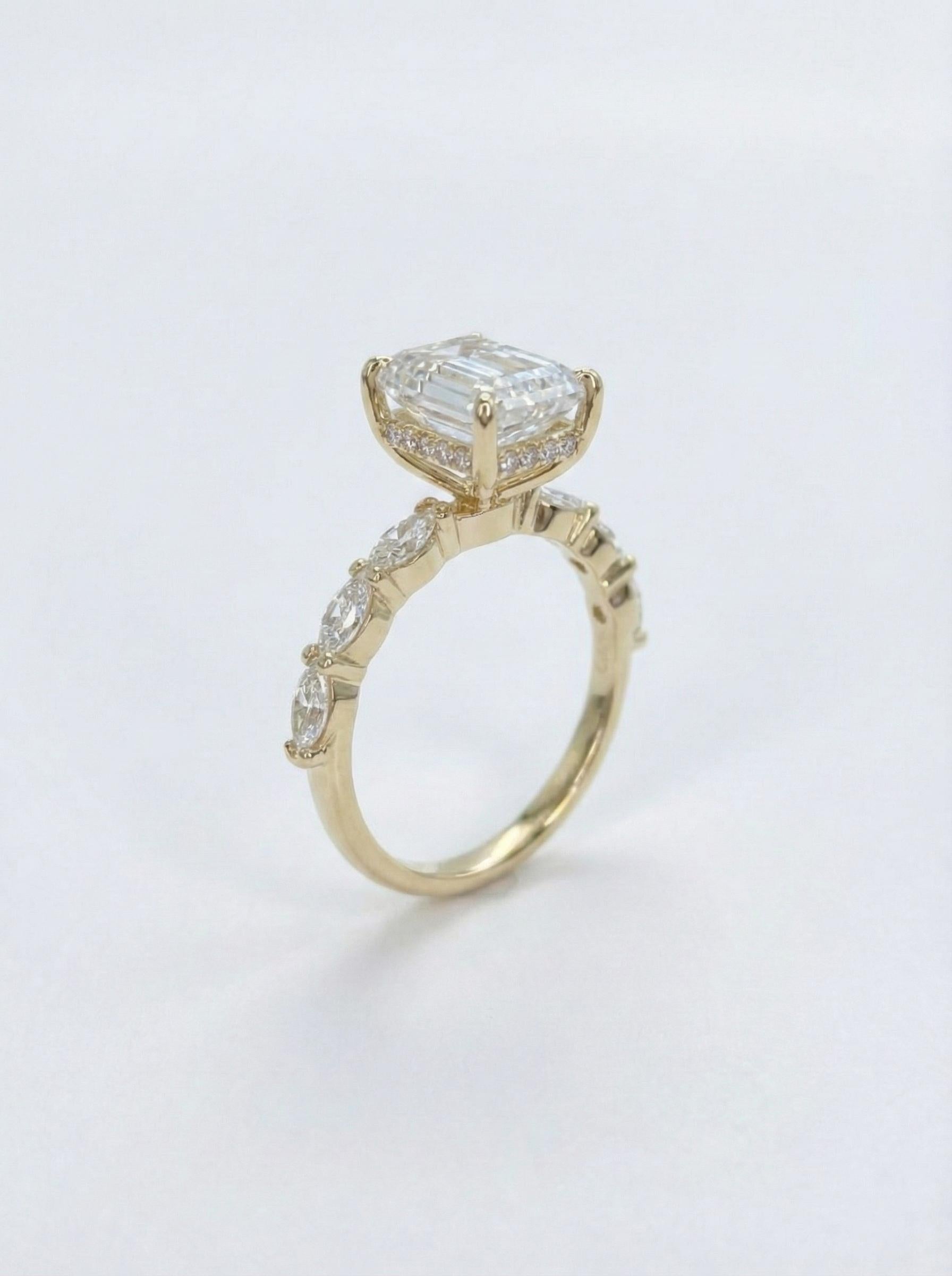 5.5 Ct IGI Certified Emerald Lab Diamond Engagement Ring
