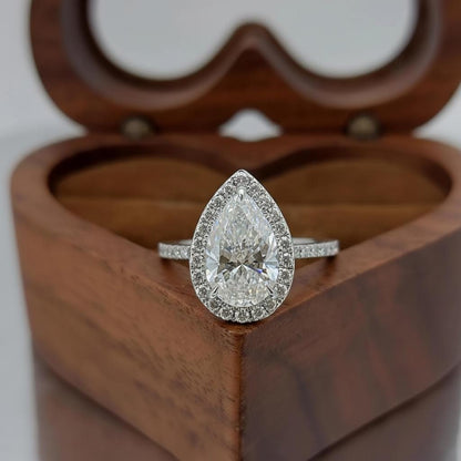2.5 Ct IGI Certified Pear Lab Diamond Halo Engagement Ring