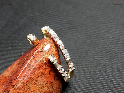 Vintage Open wedding band baguette Moissanite wedding band stacking matching ring Baguette Cuff Ring Bridal Promise Gift for her.