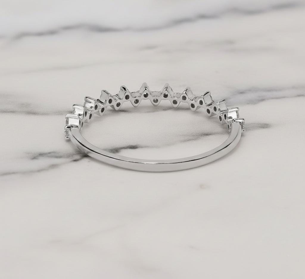 Diamond Wedding Band, Round Diamond Stacking Ring, Zig Zag Diamond Ring for Her Dimond Half Eternity, Anniversary Band, Stackable Ring