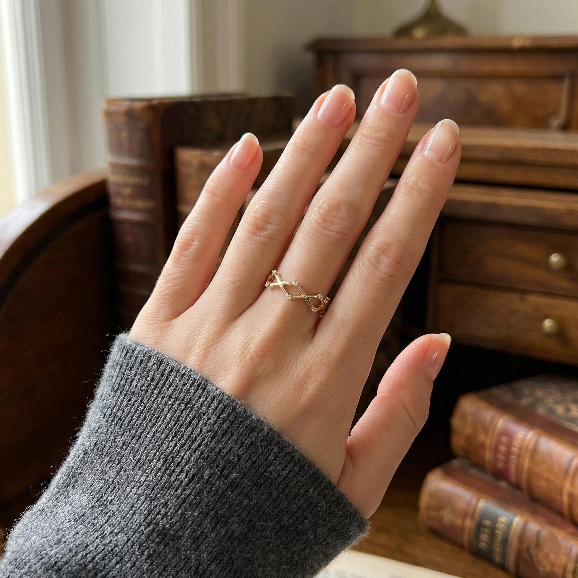 Genuine Lab Grown Diamond Ring X Criss Cross Ring Unique Minimalist Statement Ring Dainty Daily Wear Ring Solid 10k 14k 18k Gold Ring Gift