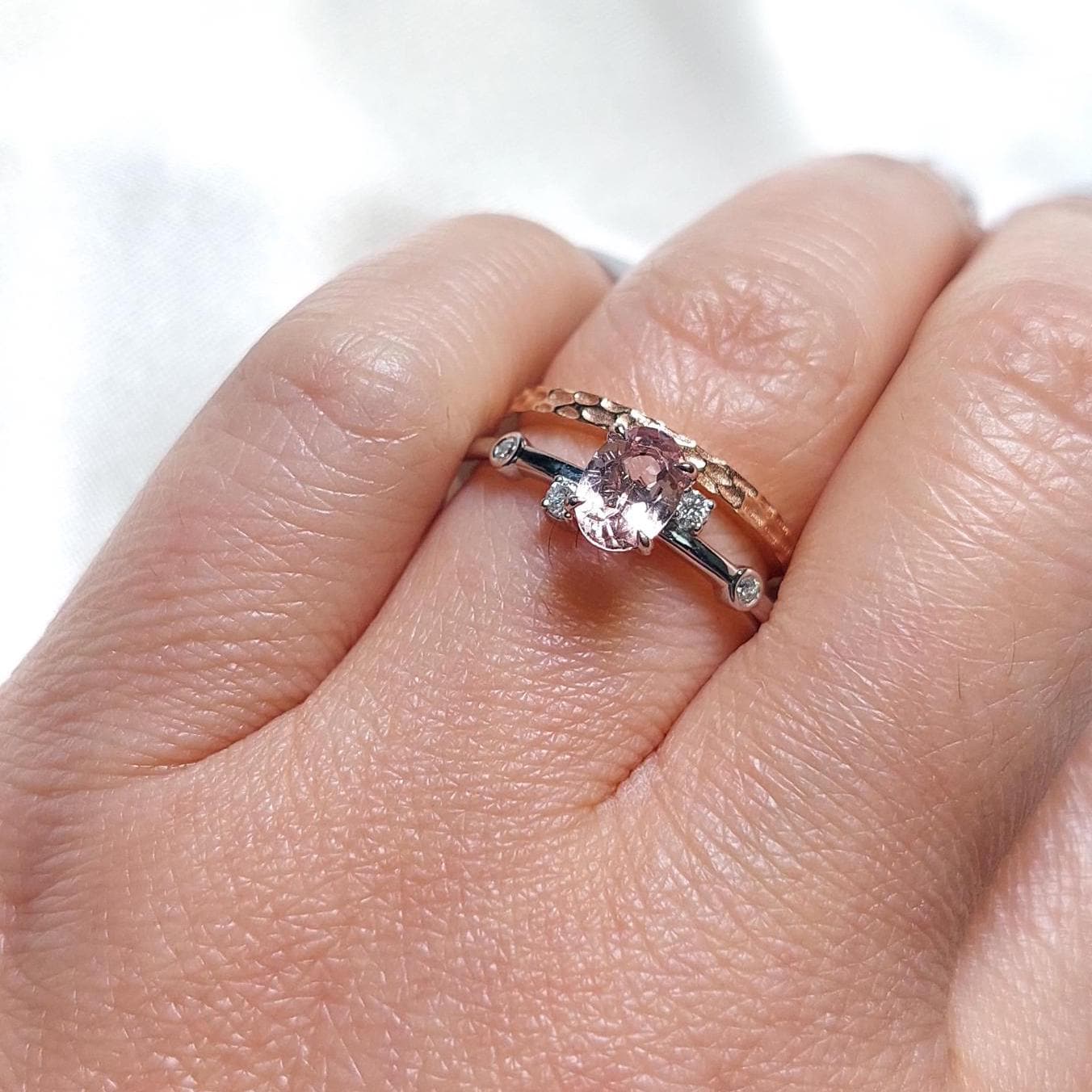 Bague de Fiançailles Ovale 1 Ct Morganite et Diamants Naturels Oval cut Moissanite engagement ring in Gold or Platinum — custom handcrafted by Forever For Love