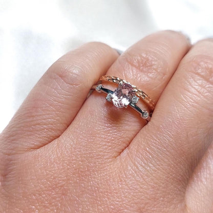 1 Ct Oval Natural Diamond, Morganite Engagement Ring