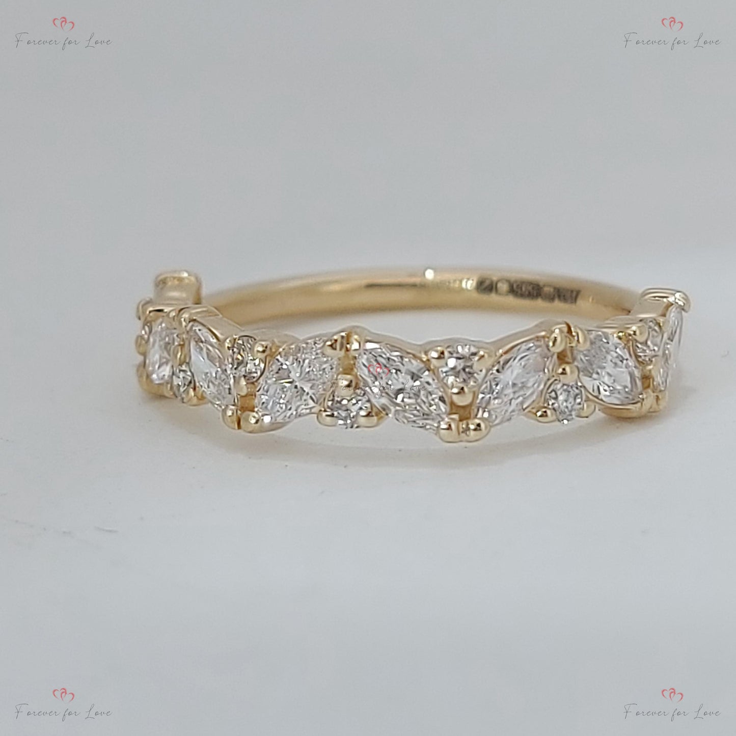 Marquise Diamond Full Eternity Band Marquise cut Moissanite Brilliant Cut engagement ring in 935 Argentium Silver — custom handcrafted by Forever For Love