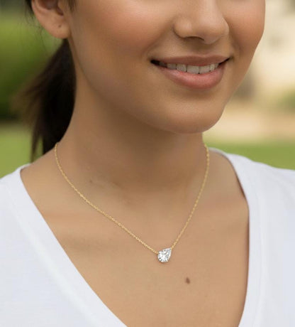 1 Karat Birnendiamant-Halskette, 14 Karat Gelbgold, zarte minimalistische Birnen-Anhänger, Labordiamant-Damen-Halskette, besonderes Geschenk für sie.