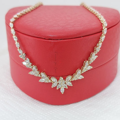 18K massives Gold Collier für die Hochzeit mit Cluster, echte Diamant Marquise Halskette, Diamant Kettenhalskette Jubiläumsgeschenk.