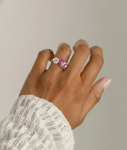 1.5 Ct Pear Pink Lab Diamond, Sapphire Engagement Ring