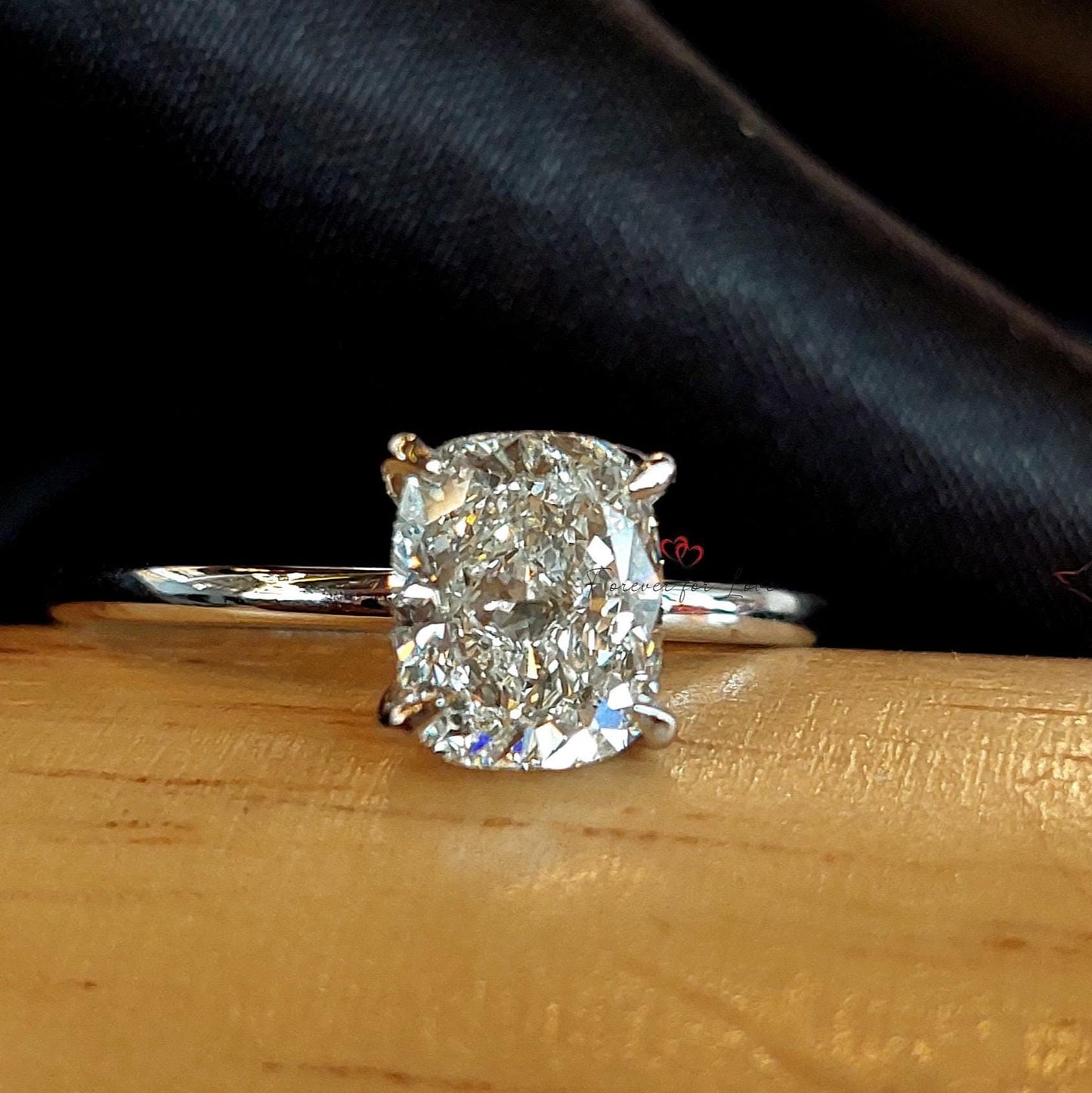 1.5 Ct IGI Certified Cushion Lab Diamond Hidden Halo Ring Cushion cut 1Ct Moissanite Brilliant Cut engagement ring in 935 Argentium Silver — custom handcrafted by Forever For Love