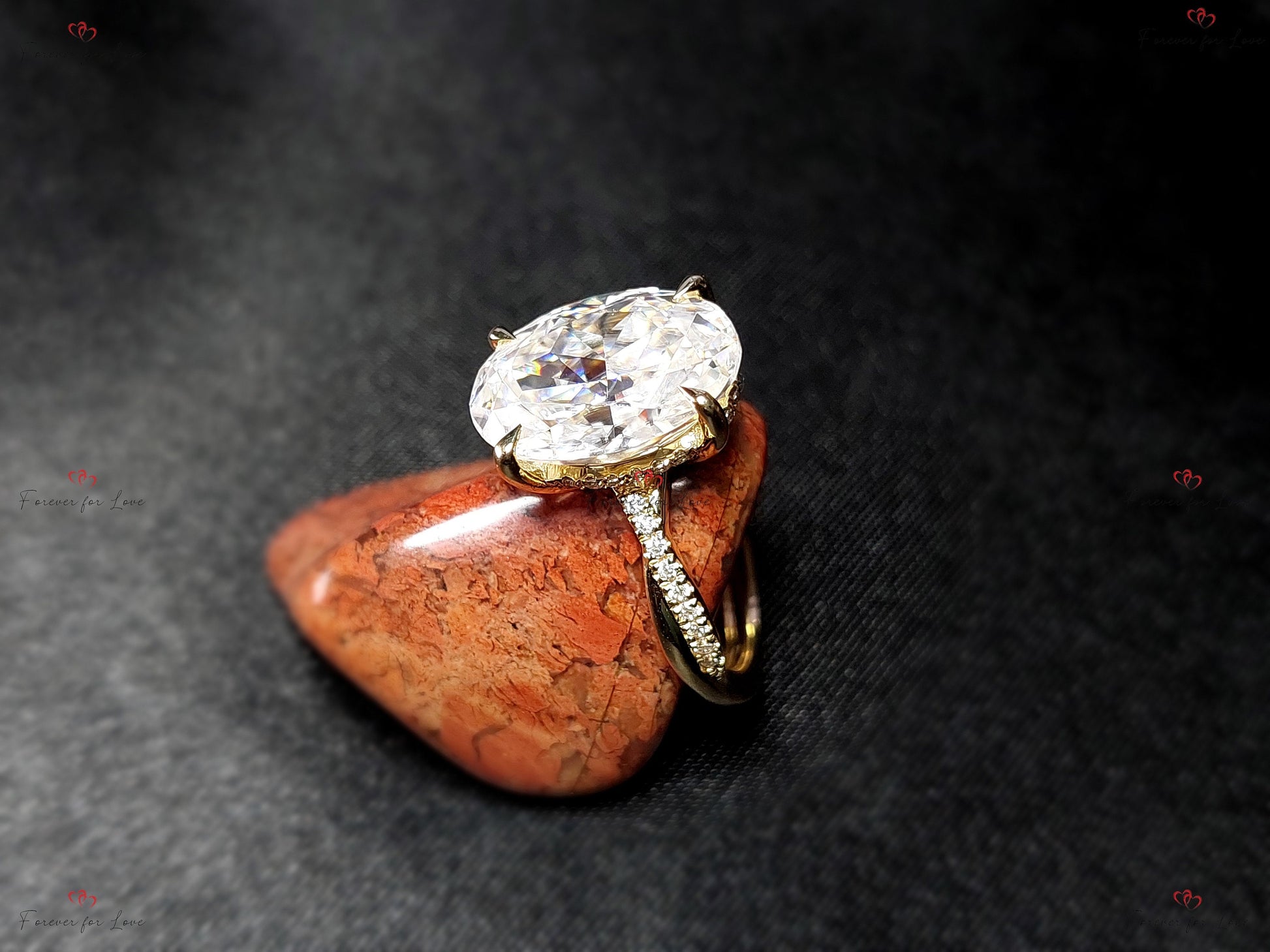4.5 Ct Oval Diamond, Moissanite Hidden Halo Engagement Ring