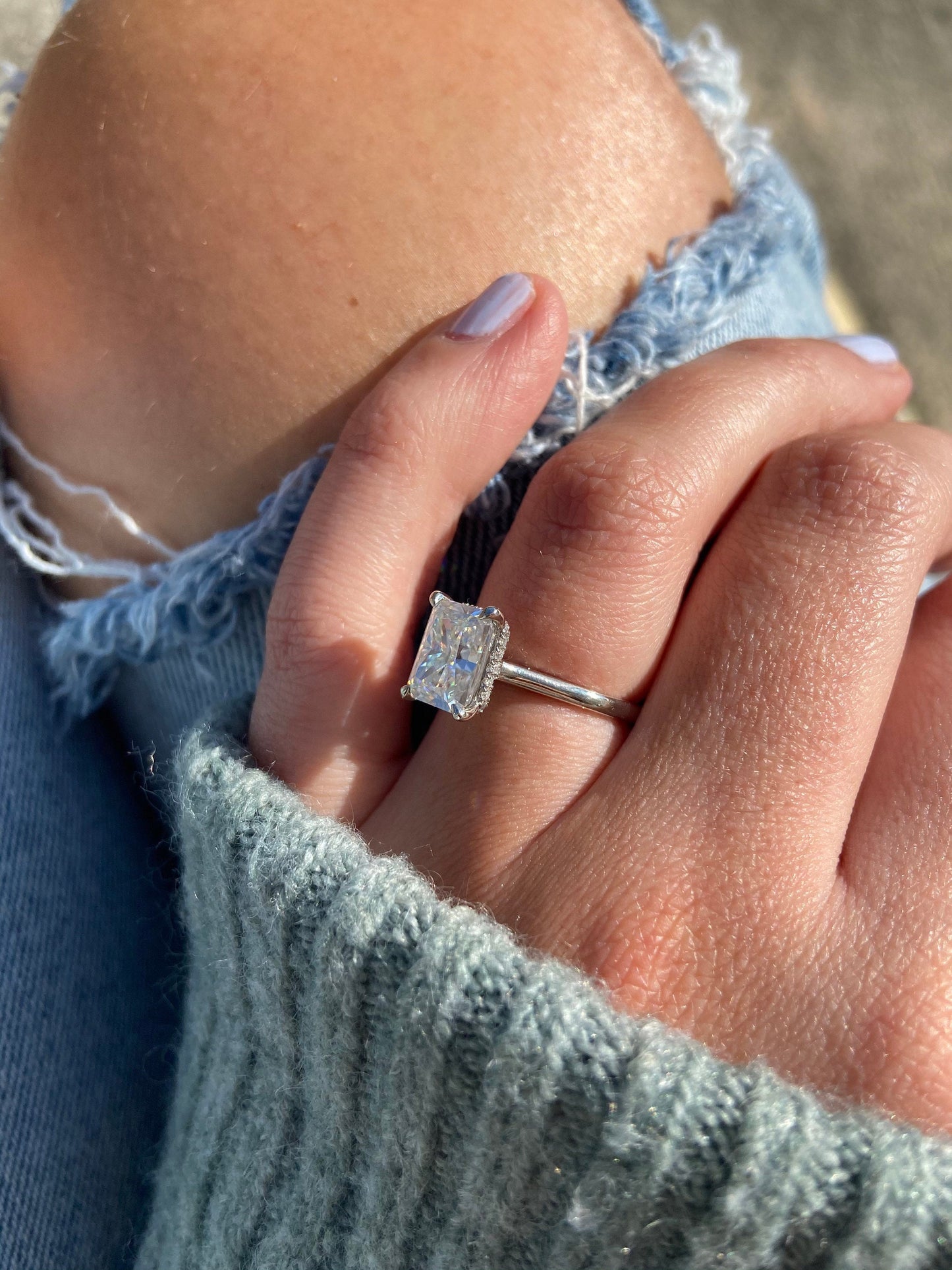 3 Ct Radiant Moissanite Engagement Ring Radiant cut 1Ct Moissanite Brilliant Cut engagement ring in 935 Argentium Silver — custom handcrafted by Forever For Love
