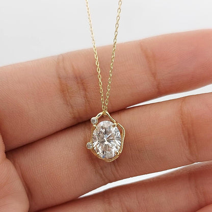 Collier diamant de laboratoire ovale 1,2 ct, collier diamant solitaire, or massif, diamant créé en laboratoire, pendentif classique, cadeau pour elle