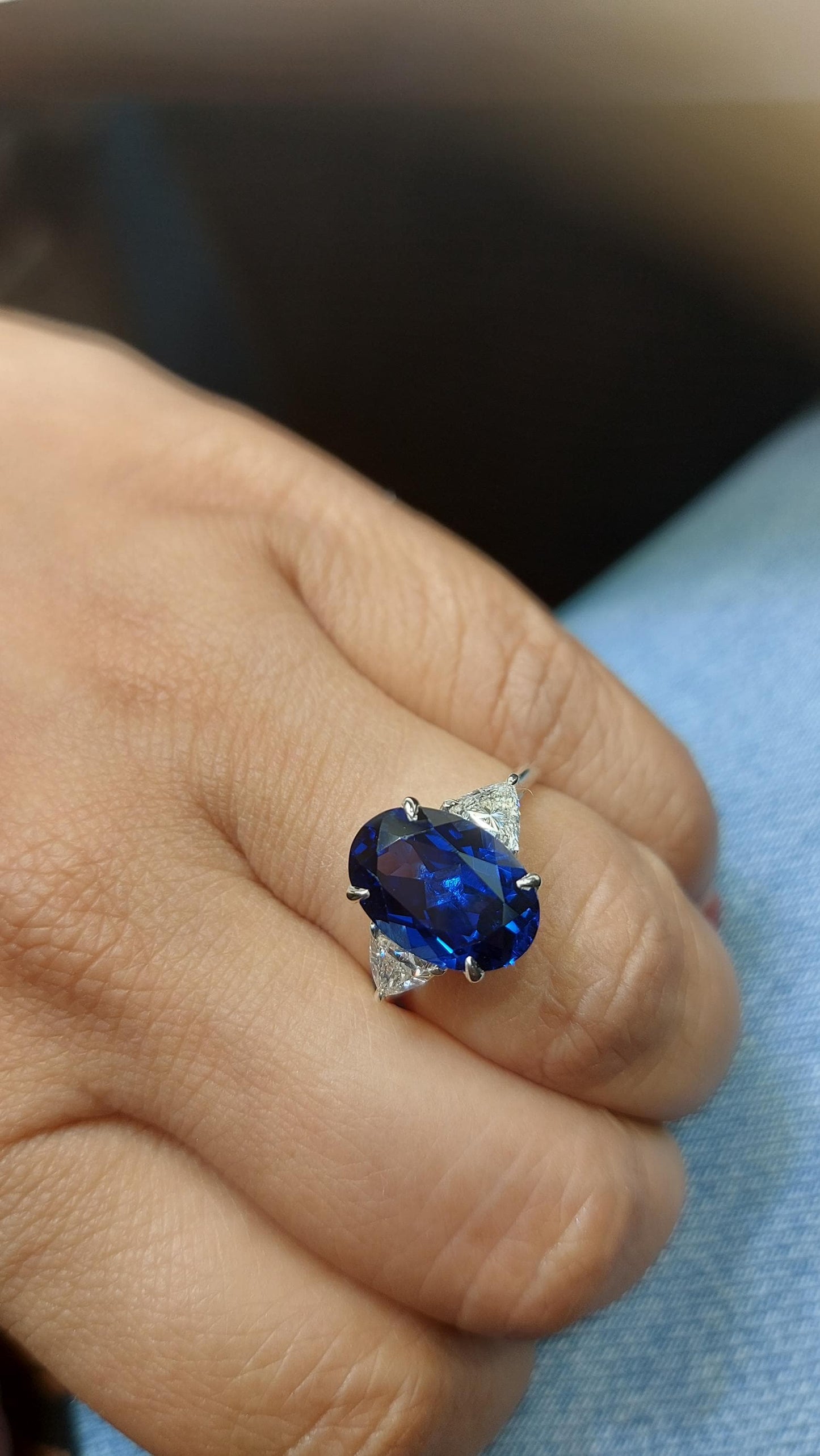 Oval Blue Diamond, Sapphire Halo Engagement Ring Oval cut 1Ct Natural Sapphire engagement ring in 935 Argentium Silver — custom handcrafted by Forever For Love