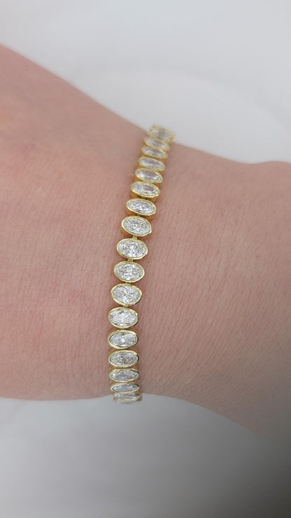 Diamant Tennisarmband mit Lünette 14K Weißgold ovales Tennisarmband, im Labor gezüchtetes Armband, wunderschönes gelbes Diamantarmband, ovales Armband.