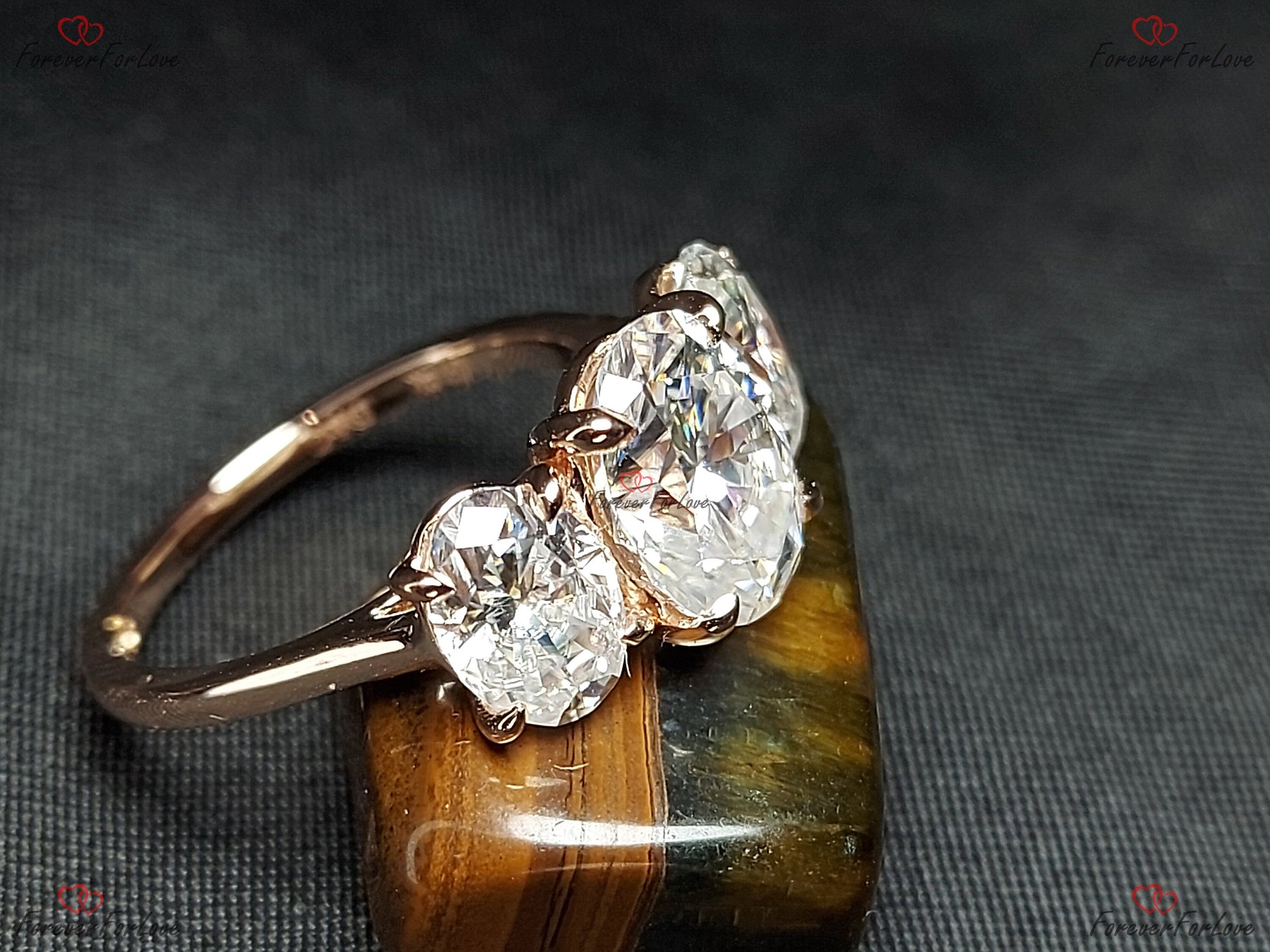 Oval Moissanite Three Stone Engagement Ring