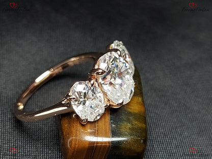 Oval Moissanite Three Stone Engagement Ring