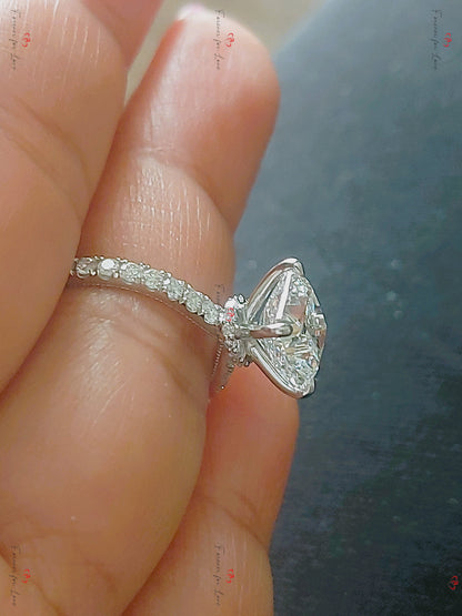 3 Ct IGI Certified Cushion Lab Diamond Hidden Halo Engagement Ring