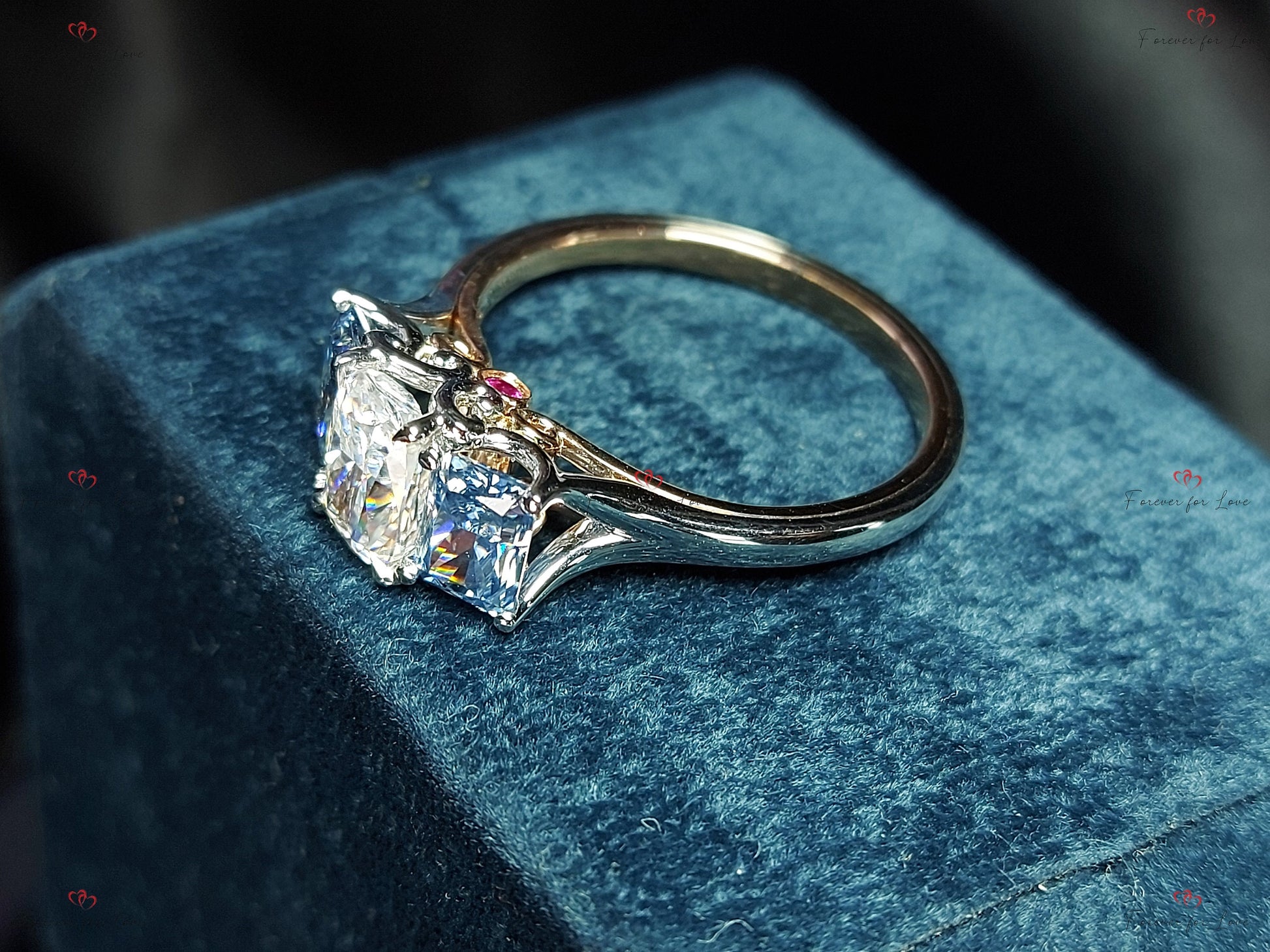 Radiant Moissanite Three Stone Engagement Ring