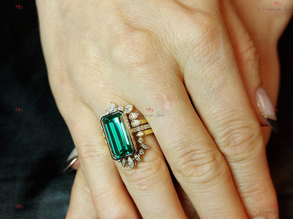 Marquise Diamond, Emerald Wedding Band