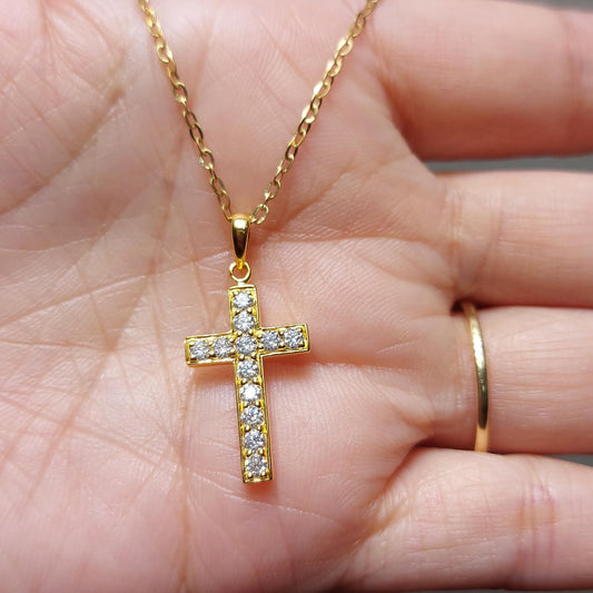 14k Solid Gold Moissanite Cross Necklace for Women, Cross Pendant, Religious Jewelry, Christian Faith Pendant, Cross Gift for Women