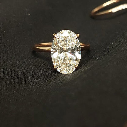 4 Ct Oval E, VVS2 Solitaire Ring, IGI Certified Oval Diamond Engagement ring 14K Yellow Gold Ring, Lab Grown Diamond Promise Ring.