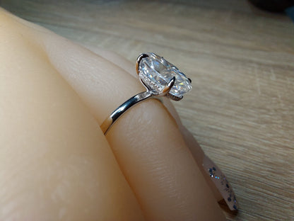 4 Ct Oval Diamond, Moissanite Hidden Halo Engagement Ring