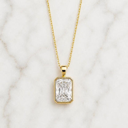 Pendentif solitaire avec chaîne en or jaune 14 carats, diamant radiant de 2 carats E/VVS2 certifié IGI, serti clos, diamant de laboratoire, cadeau parfait