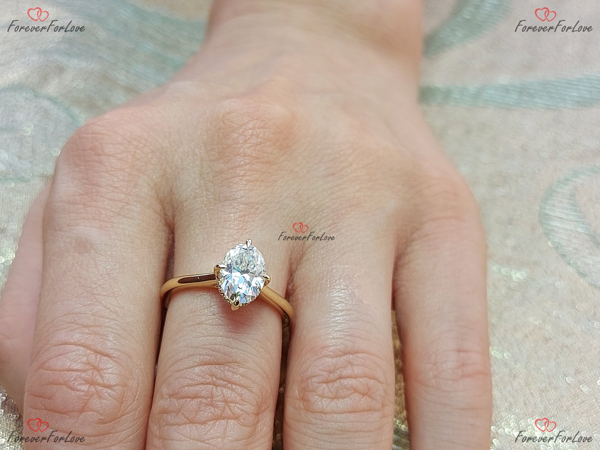 1.5 Ct Oval Diamond, Moissanite Halo Engagement Ring