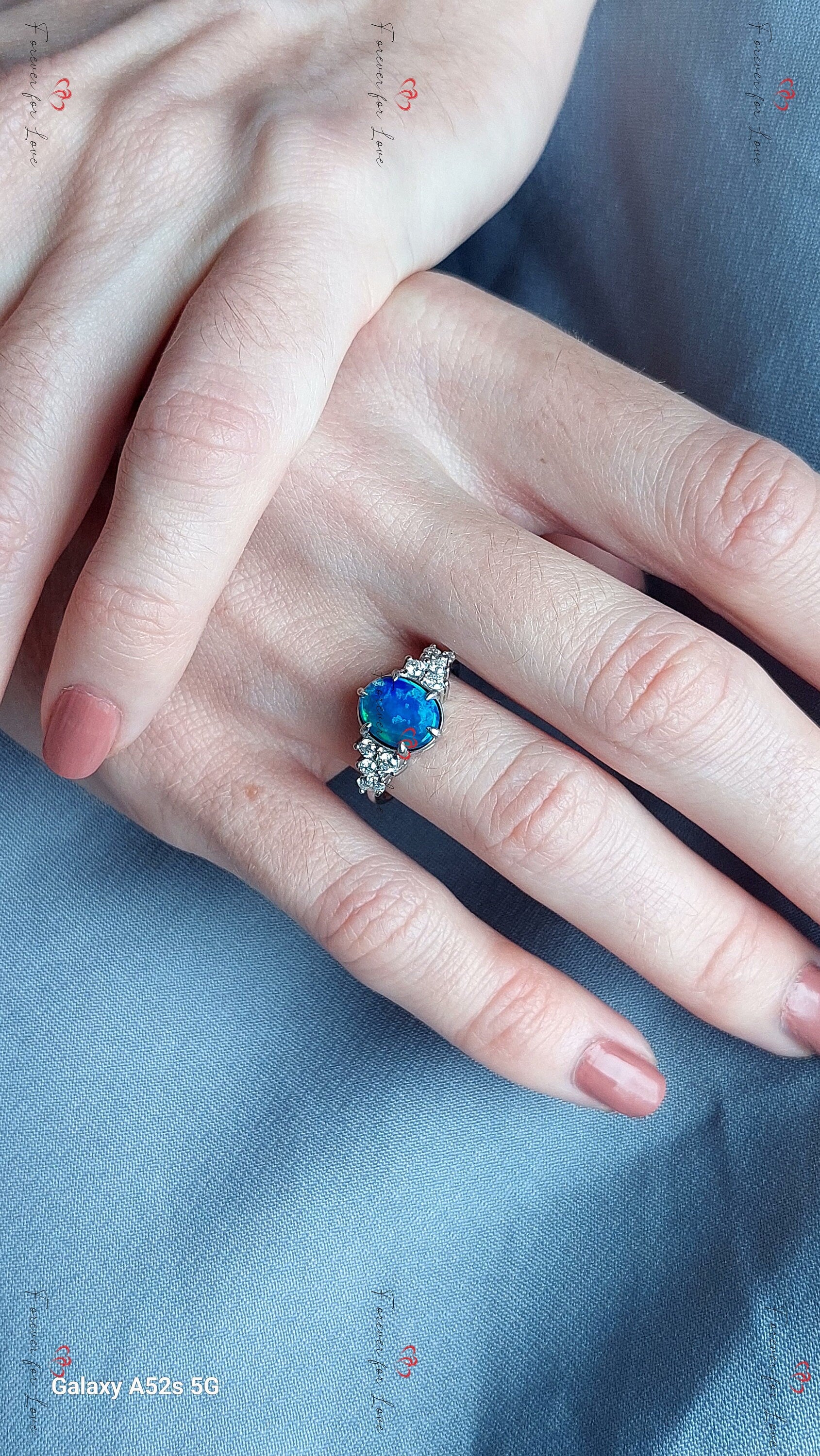 Oval Moissanite, Opal Engagement Ring