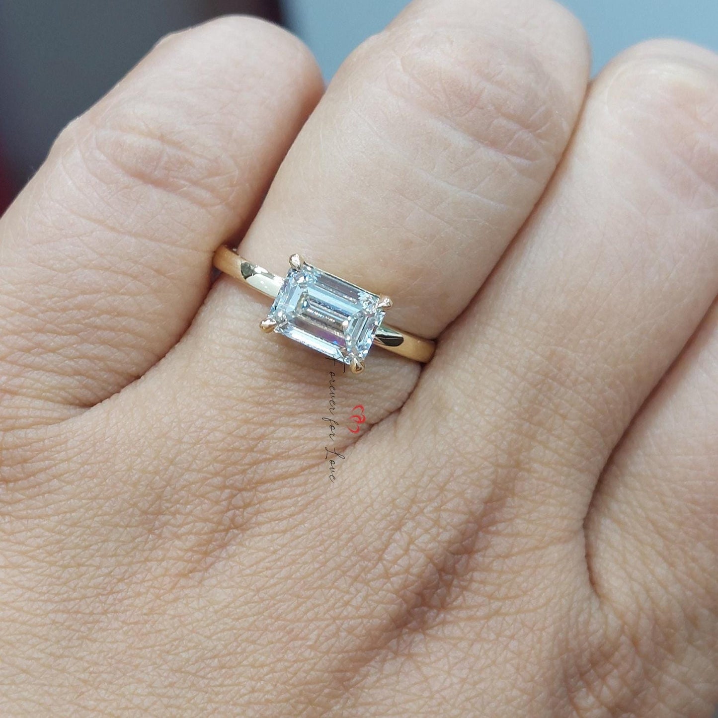 2.0 Ct IGI Certified Emerald Lab Diamond Solitaire Engagement Ring Emerald cut 1Ct Moissanite Brilliant Cut engagement ring in 935 Argentium Silver — custom handcrafted by Forever For Love