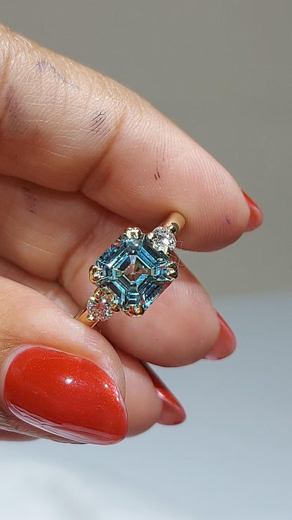 Green Sapphire Three Stone Engagement Ring
