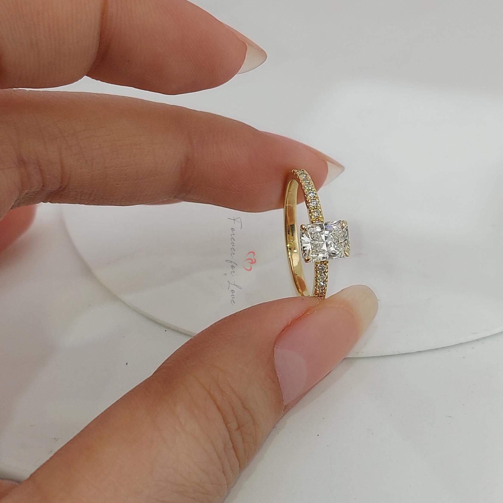 1 Ct IGI Certified Radiant Lab Diamond Hidden Halo Engagement Ring