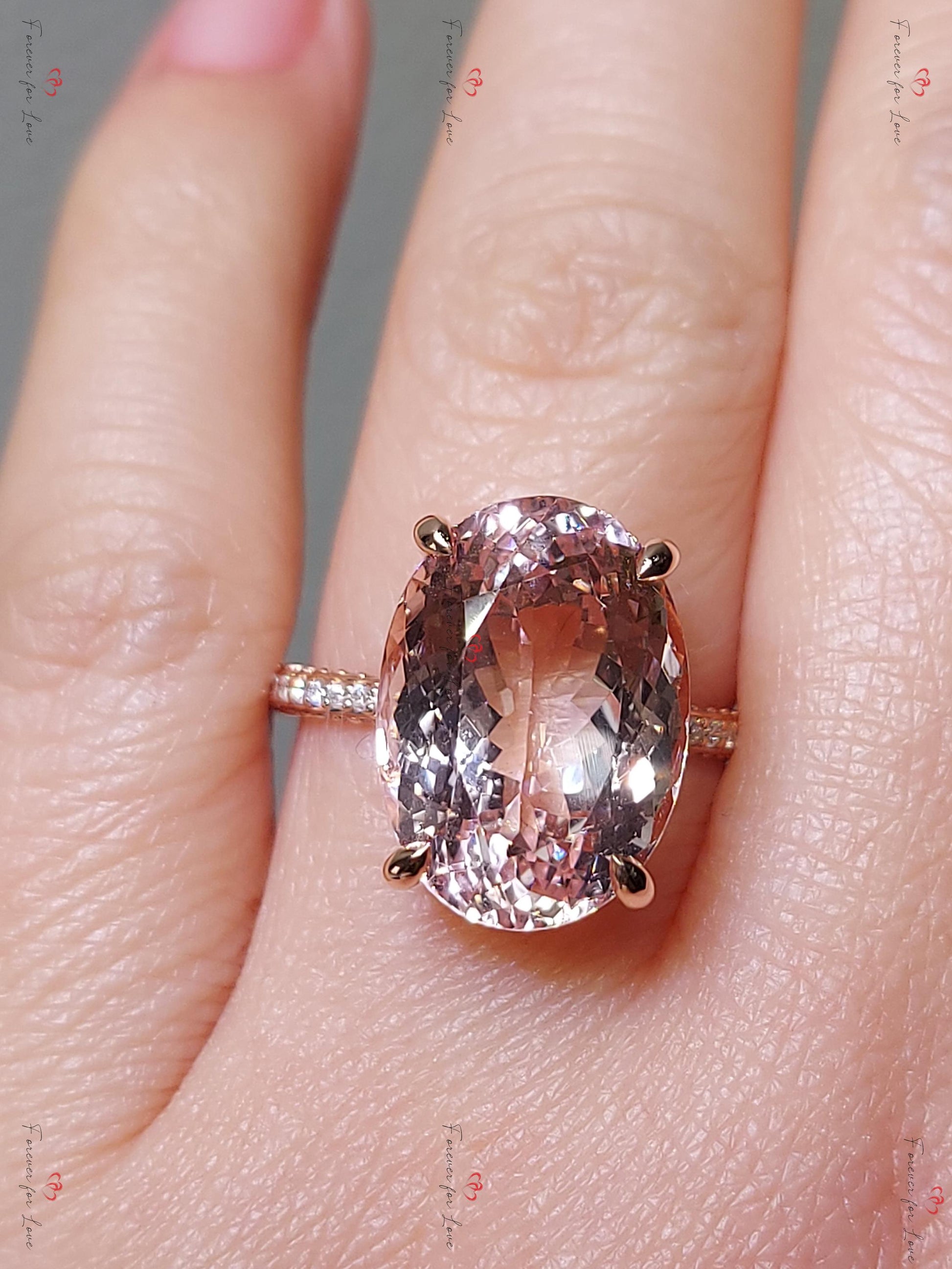 8 Ct Oval Diamond, Morganite Halo Engagement Ring
